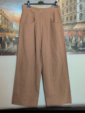 Tracy Evans High Waist Wide Leg Linen Blend Pants - Tan